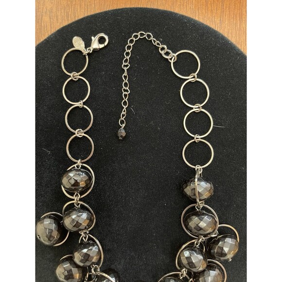 Lydell Bib Statement Necklace Black Faceted Beads Metal Rings Chunky Fashion - Picture 5 of 8